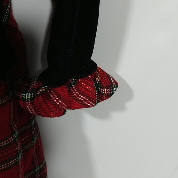 Girls Holiday Dress 3T Velvet Plaid Red Black - Picture 5 of 10